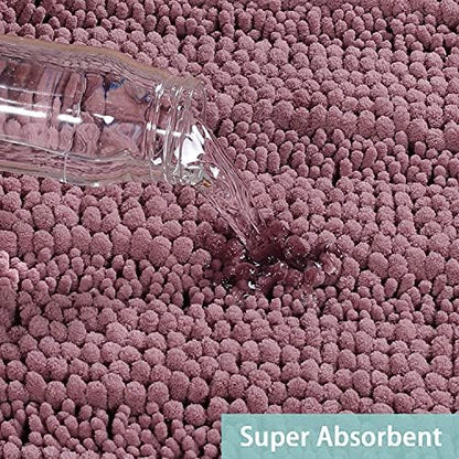 Turquoize Small Bathroom Rug 17x24, Absorbent Chenille Bath Rug, Mauve/Rose