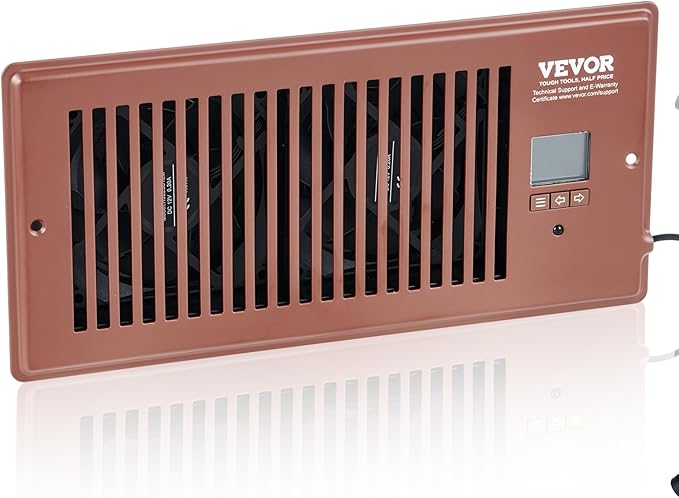 VEVOR Register Booster Fan, Quiet Vent Booster Fan Fits 4” x 10” Register Holes, with Remote Control and Thermostat Control, Adjustable 10-Speed for Heating Cooling Smart Vent, Brown
