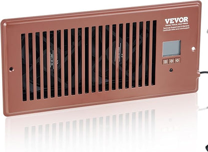 VEVOR Register Booster Fan, Quiet Vent Booster Fan Fits 4” x 10” Register Holes, with Remote Control and Thermostat Control, Adjustable 10-Speed for Heating Cooling Smart Vent, Brown