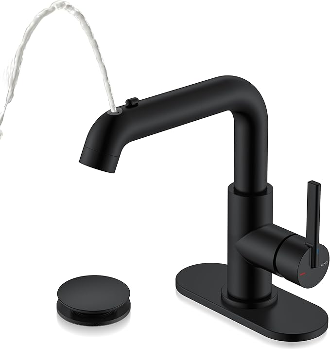 Black faucet with handle on a white background