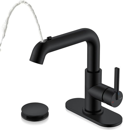 Black faucet with handle on a white background