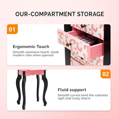 JOYMOR Kids Jewelry Armoire Cabinet with Top Flip Mirror and Storage Organizer, Standing Jewelry Cabinet with 5 Drawers, Freestanding Jewelry Storage for Girls
