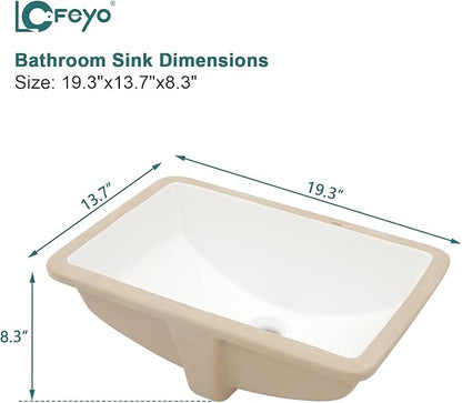 19''x14'' Undermount Bathroom Sink Rectangle Bathroom Sink White Porcelain Ceramic Sinks Vanity Sink Under Counter Basin Lavatory Sink Vessel Sink