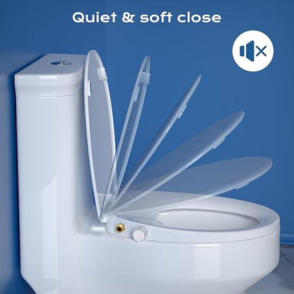 Round Bidet Toilet Seat with Quiet-Close, Non-Electric Bidet Mode with Dual Nozzles, Fit Round Toilet Seat, Adjustable Water Pressure with Brass inlet (Round)