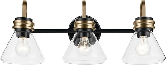 Kichler Farum 26" 3-Light Vanity Light with Clear Glass in Black, for Single or Double Vanity, Over a Mirror, Powder Room, Bathroom (26" W x 9.5" H) 55155BKCLR