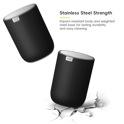 EKO Fandy 0.58 Gal/2.2L Mini Trash Can with Lid, Swing-Top Desktop Trash Can for Bathroom, Countertop, Vanity, Desk or Office, Small Garbage Bin (Black) (Pack of 12)