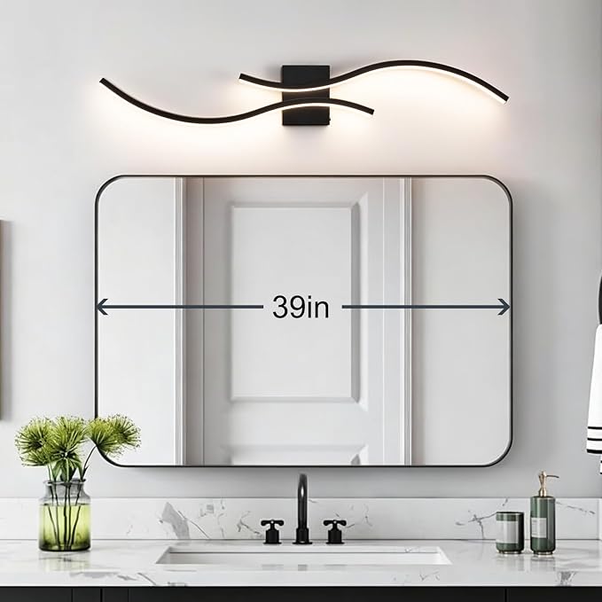 39in Bathroom Vanity Light Fixture, 34W 5CCT Dimmable Modern Led Bathroom Light Fixtures Over Mirror, Black LED Vanity Lighting Bar for Bathrooms (Black, 39inch)