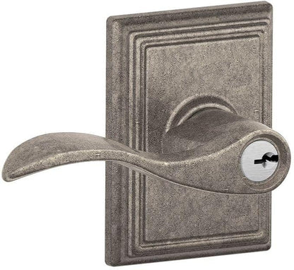 SCHLAGE Accent Lever with Addison Trim Keyed Entry Lock in Distressed Nickel - F51A ACC 621 ADD