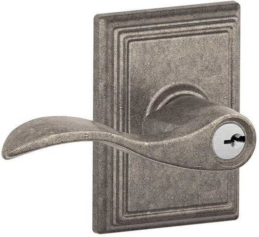 SCHLAGE Accent Lever with Addison Trim Keyed Entry Lock in Distressed Nickel - F51A ACC 621 ADD