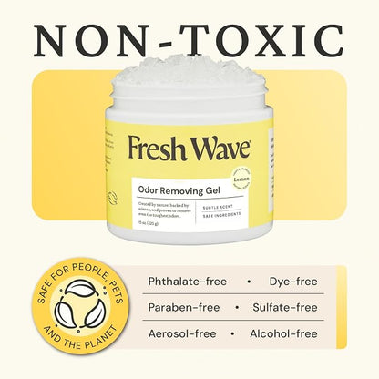 Fresh Wave Lemon Odor Eliminator Gel 15 oz - Air Freshener for Home | Lasts 30-60 days. Plant-based odor absorber. No perfumes or harsh chemicals. Bathroom & closet deoderizer. Refills available.