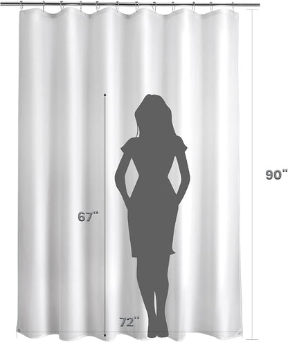 Titanker Extra Long Shower Curtain Liner Fabric, 72x90 Inches, White Shower Liner Washable with 2 Magnets, Waterproof Bathroom Long Shower Liner Polyester Soft Lightweight, White