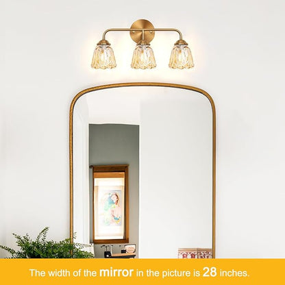 Vintage 3 Light Vanity Light, Gold Bathroom Vanity Light, Bathroom Light Fixtures with AmberGlass Shade, Antique Vanity Light Fixtures Over Mirror, Wall Sconce for Bedroom, Living Room