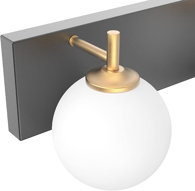 Aipsun Mid Century Modern Bathroom Vanity Light 3 Lights Milky White Glass Shades Black/Golden Bathroom Light Fixture(Exclude Bulb)