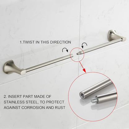 BGL Bathroom Hardware Set Brushed Nickel Adjustable Expandable Towel Bar 4-Piece Bathroom Accessory Set Wall Mounted Robe Hook Toilet Paper Holder Towel Ring Towel Bar