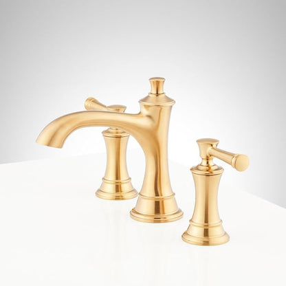Signature Hardware 948585 Beasley 1.2 GPM Widespread Bathroom Faucet with Pop-Up Drain Assembly - Aged Brass | Includes - Pop-Up Drain Assembly - Aged Brass