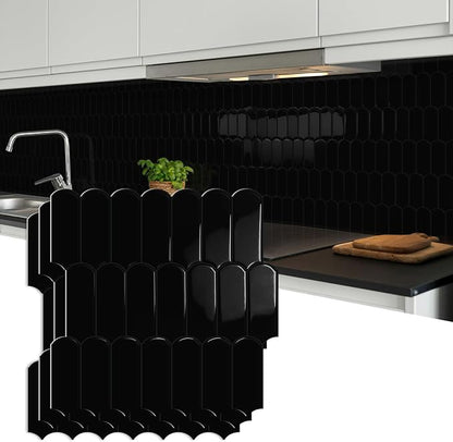 10-Sheet Upgraded Thicker Peel and Stick Kitchen Backsplash Tiles | Waterproof Self-Adhesive Vinyl Wall Tile Stick on Backsplash for Kitchen,Bathroom,Fireplace and RV(Black,12"×12")