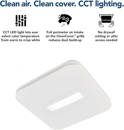Broan-NuTone AER80CCTK CleanCover Bath Fan, 80 CFM, 0.7 Sone, with Selectable CCT LED Light, Energy Star, White