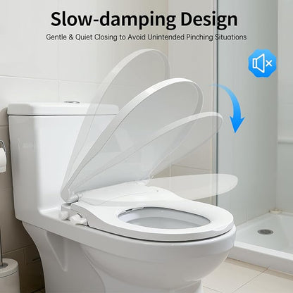 D-shaped Non-Electric Bidet Toilet Seat for Elongated Toilets | Non-Electric Swash Ecoseat Elongated Comfort Fit Toilet Seat，Dual Nozzle System