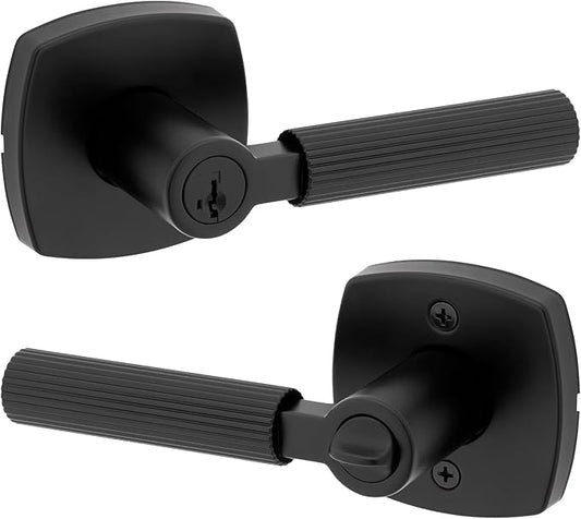 Kwikset Mirada Midtown Keyed Entry Door Knob with Lock and Key, Secure Keyed Handle Exterior Doorknob, Front Entrance and Bedroom, Matte Black, Pick Resistant SmartKey Rekey Security
