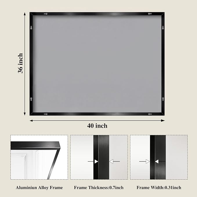 Koonmi Black Rectangle Wall Mirror, 36x40 Inch Bathroom Mirror, Aluminum Frame Vanity Mirror for Entryway, Living Room, Bedroom Bathroom, Hangs Horizontally or Vertically