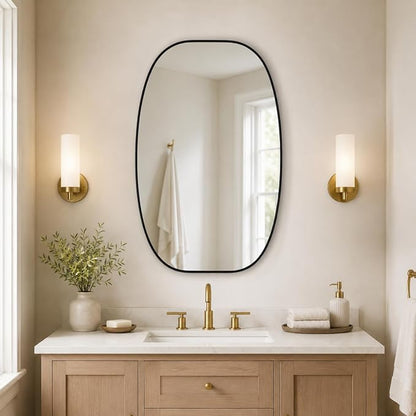 Black Oval Bathroom Mirrors 30x48 Inch | Oblong Vanity Mirror, Crystal-Clear HD Glass, Rust-Proof Aluminum Frame, Elegant Inner-Curved Edge, Modern Contemporary Style