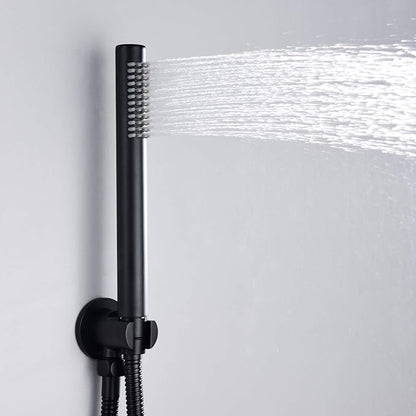 Matte Black Rain Shower Systems with Waterfall Tub Spout, Shower Faucets Sets Complete with 8 Inches Rain Shower Head and Handheld