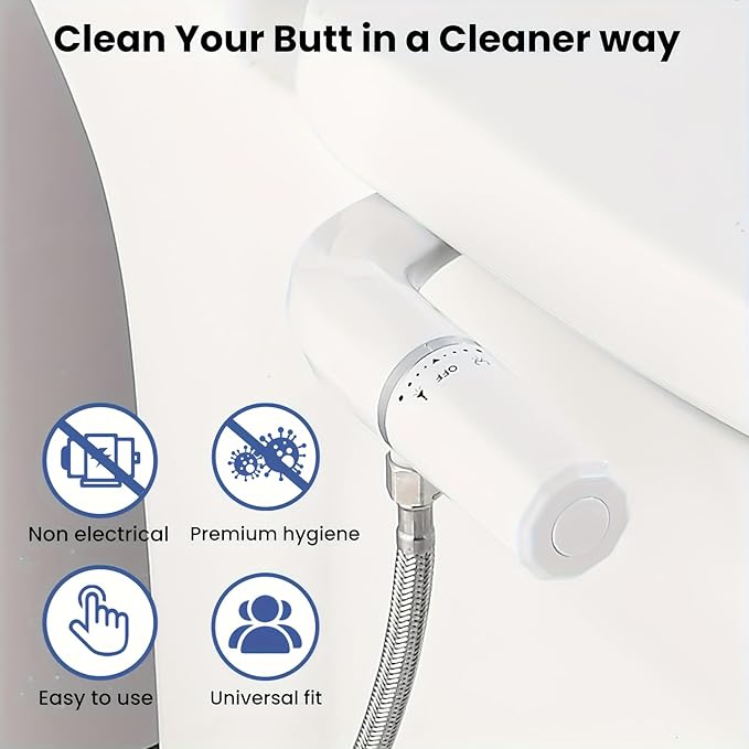 Ultra-Slim Bidet Toilet Attachment, Self-Cleaning Retractable Dual Nozzle (Rear & Feminine Wash), Non-Electric Bidet for Toilet with Adjustable Water Pressure, No Seat Gap, Easy DIY Install (White)
