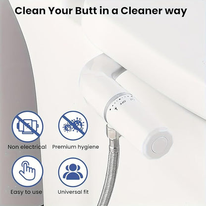 Ultra-Slim Bidet Toilet Attachment, Self-Cleaning Retractable Dual Nozzle (Rear & Feminine Wash), Non-Electric Bidet for Toilet with Adjustable Water Pressure, No Seat Gap, Easy DIY Install (White)