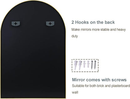 Arched Bathroom Mirror for Wall, 36" x 24" Metal Frame Vanity Mirror, Black | Aluminium Alloy Frame, HD Shatterproof Glass, for Bathroom Over Sink , Entryway, Bedroom, Living Room