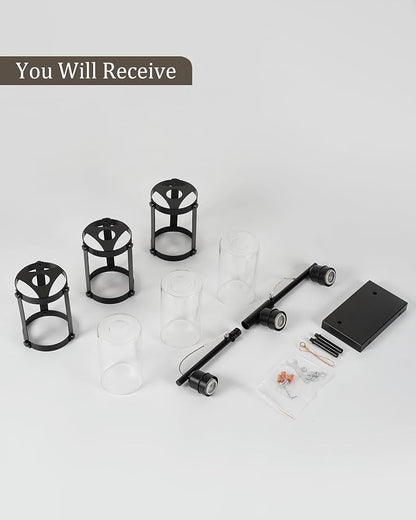 3-Light Black Bathroom Light Fixtures, 21 Inch Modern Bathroom Vanity Lighting Fixtures Over Mirror with Clear Glass and Metal Cage Wall Sconce Lights for Bath, E26, OS-3014BK-3W