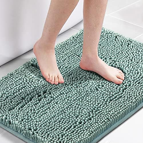 H.VERSAILTEX Bath Mat Bathroom Non Slip Extra Thick Chenille Rug 17" x 24" Absorbent Soft Shaggy Washable Dry Fast Plush Rugs for Bathtubs - Eggshell Blue