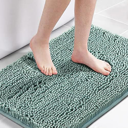 H.VERSAILTEX Bath Mat Bathroom Non Slip Extra Thick Chenille Rug 17" x 24" Absorbent Soft Shaggy Washable Dry Fast Plush Rugs for Bathtubs - Eggshell Blue