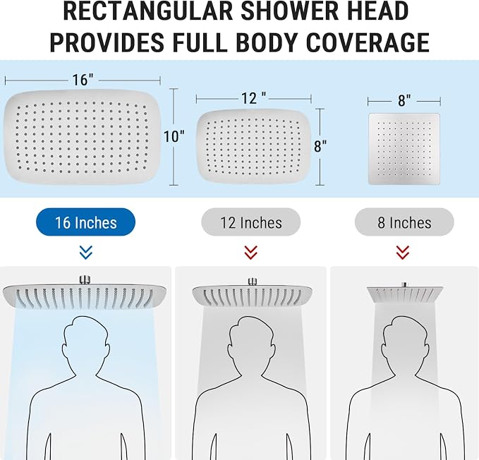 G-Promise 16 Inch All Metal Rain Shower Head with Handheld (Brushed Nickel) | Suits Every Height, Pause Mode Diverter, Massage Mode Handheld, Full Body Coverage, Easy to Install, Modern Bath Upgrade