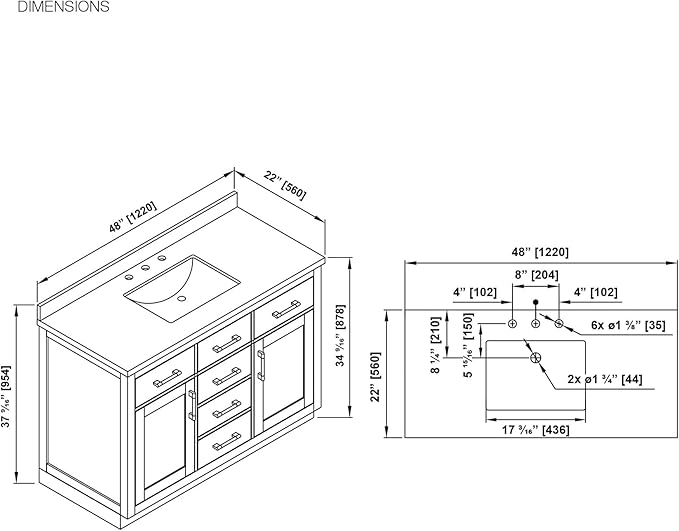 OVE Decors Bailey 48 in. Single Sink Freestanding White Bathroom Vanity with White Quartz Top, Matching Backsplash, Power Bar and Matte Black Hardware