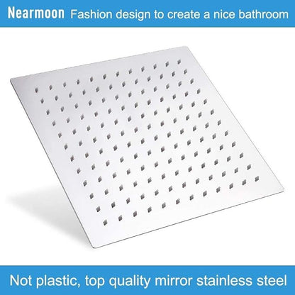NearMoon Rain Shower Head With Shower Arm, Ceiling Mount Square Shower, Stainless Steel Ceiling Rainfall Showerhead- Waterfall Full Body Coverage (12 Inch, Chrome)