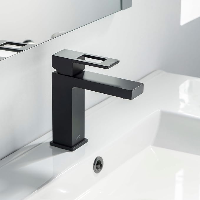 KBF1002 Solid Brass Single Handle Bathroom Sink Faucet, High Arc Cubic Spout Lavatory Faucet in Matte Black | Corrosion-Resistant, Modern Design, Easy to Install