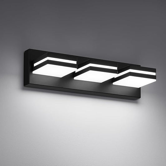 Modern LED Small Bathroom Lights Fixtures 3-Light,Metal Black Acrylic Wall Lighting,Vanity Lights for Bathroom Over Mirror 6000K 16in