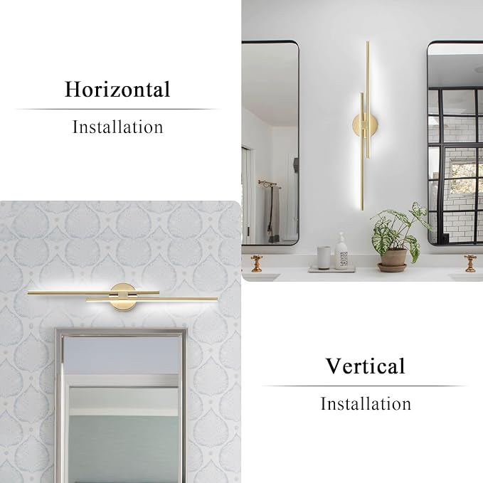 EDISLIVE Dimmable Modern LED Vanity Light Fixtures Bathroom Vanity Wall Lighting, 31.5 in Mirror Vanity Lighting Fixtures for Bathroom Bedroom Makeup Living Room, Gold