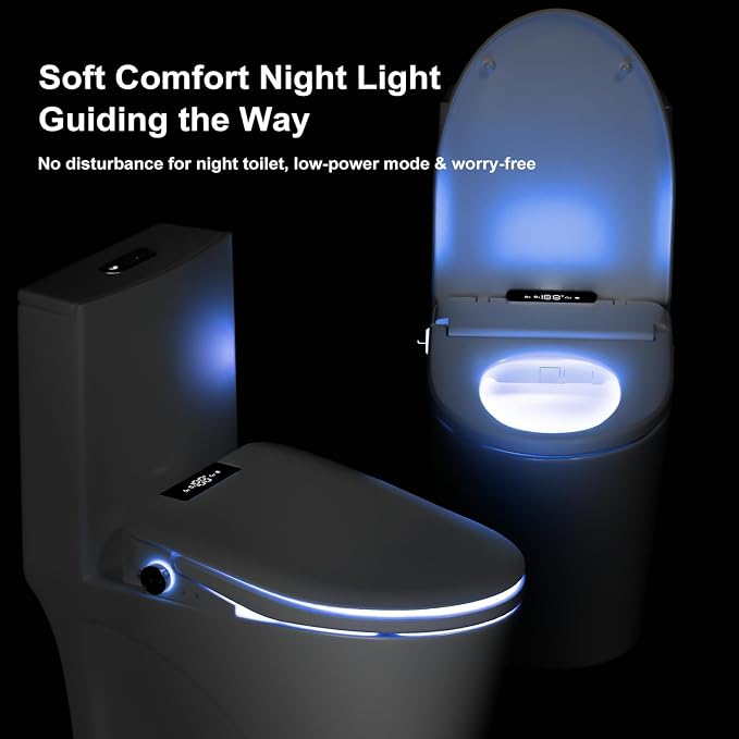 LOUPUSUO Electric Bidet Toilet Seat with Instant Warm Water Elongated | Heated Toilet Seat with Soft Closed Lid,Multiple Cleaning Modes,Warm Air Dryer,Soft Closed Lid, Saved User Settings