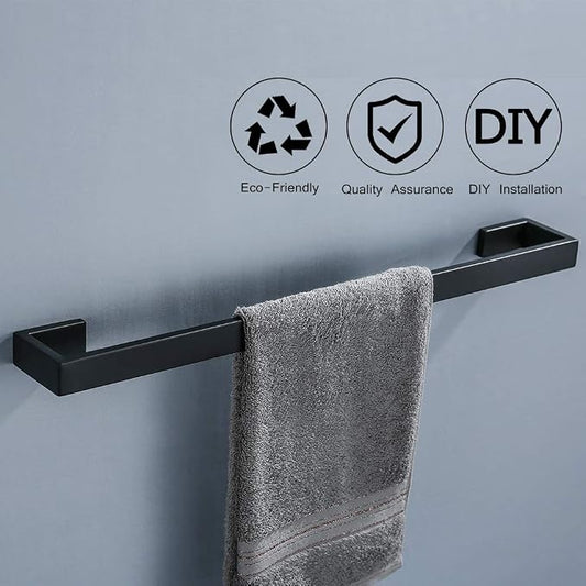 4 Pieces Bathroom Hardware Accessories Set Black Towel Bar Towel Holder Robe Hook Toilet Paper Holder Stainless Steel,Q8-P4BK
