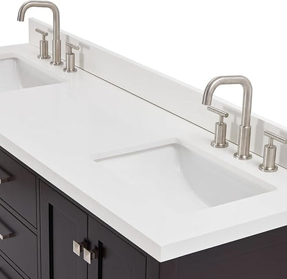 ARIEL Cambridge 66-inch Bathroom Vanity with Sink,Solid Wood, 1.5-inch Pure White Quartz Countertop, Double Rectangular Porcelain Sink, 4 Soft Closing Doors, 6 Dovetail Drawers, Espresso