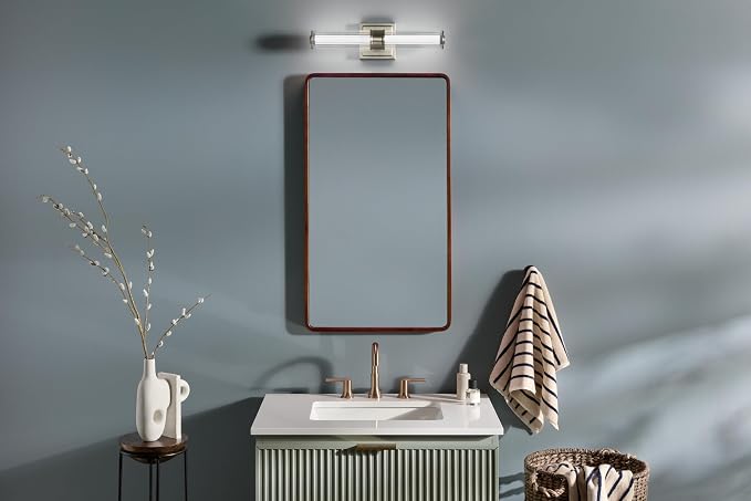 Kichler Laurene LED Bath Bar Light, Brushed Nickel | Linear vanity light with clear fluted glass for bathroom mirrors (18.5" x 5" x 4.25"), 55195NILED