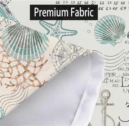 Nautical Coastal Beach Shower Curtain, Coral Starfish Seashell Ocean Bathroom Curtains, Fun Kids Bathroom Shower Curtain with Hooks Set 60X72inch.