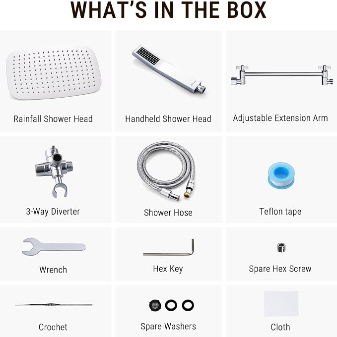 G-Promise All Metal 14" Rain Shower Head with Handheld for Bathroom Upgrade | All Metal, Built to Last, Easy Install, Adjustable Height & Angle for All Heights, Extra Long Hose, Modern Upgrade