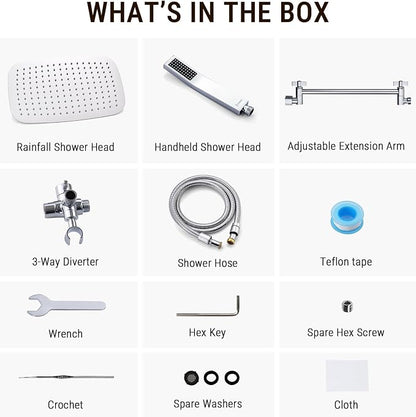G-Promise All Metal 14" Rain Shower Head with Handheld for Bathroom Upgrade | All Metal, Built to Last, Easy Install, Adjustable Height & Angle for All Heights, Extra Long Hose, Modern Upgrade