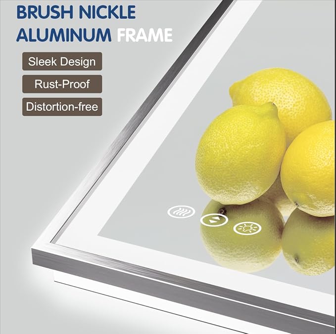 55x36 Inch LED Bathroom Mirror with Silver Frame | Silver Metal Frame, Front and Backlit, 3 Colors, Dimmable, Memory, Anti Fog, Tempered Glass, Lighted Mirror for Wall