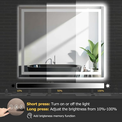 Hivone 48"X40" LED Bathroom Mirror with Lights, Anti-Fog, Dimmable, Backlit + Front Lit, Smart Bathroom Vanity Mirror, Memory Function, Shatterproof, Tempered Glass (Horizontal/Vertical)