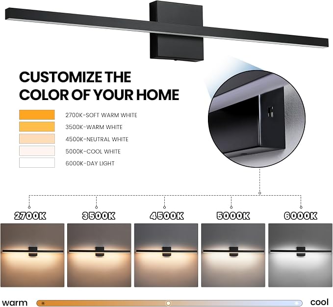 Epinl Bathroom Vanity Light Fixture 16 inch 5CCT Modern Bathroom Light Fixture Over Mirror 12W LED Light Bar Dimmable Wall Sconce Lighting Fixture for Bathroom Bedroom