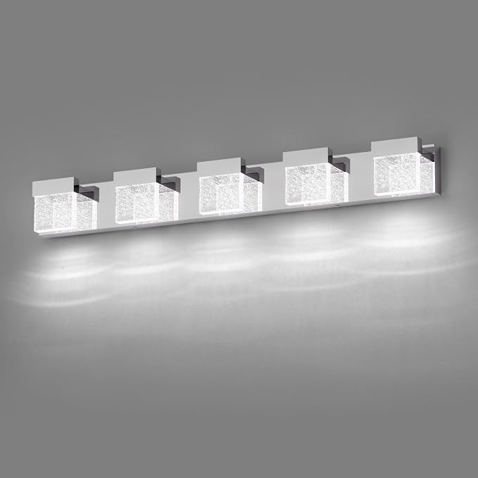 Bubble Bathroom Light Fixtures, 5 Light Chrome Vanity Lights, LED Bathroom Vanity Light Over Mirror, Modern Crystal Vanity Lights for Bathroom 6000K