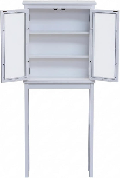 Alaterre Furniture Dorset Over-The-Toilet Storage Cabinet with Tempered Glass Doors – White Wood Bathroom Space Saver Organizer with Adjustable Shelves, Hutch & Wall Mount Hardware